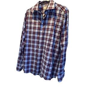 Eton Shirt Mens 44 17.5 Multi Cont Fit Cambridge Signature Twill Button Up Adult